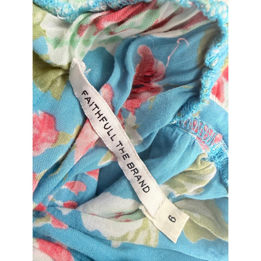 Faithfull The Brand Blue Floral Strappy Maxi Dress Women’s Size 6 100% Rayon - Picture 9 of 14